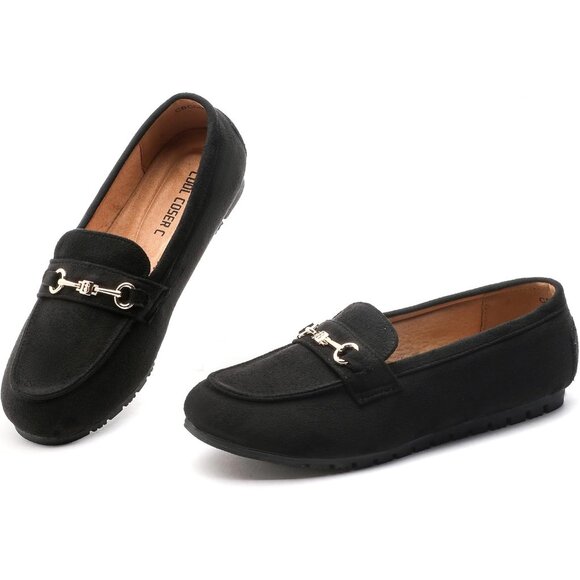 Women's Black Fabric Arch Support Casual Slip on Buckle Comfort Penny Loafers - Picture 6 of 6